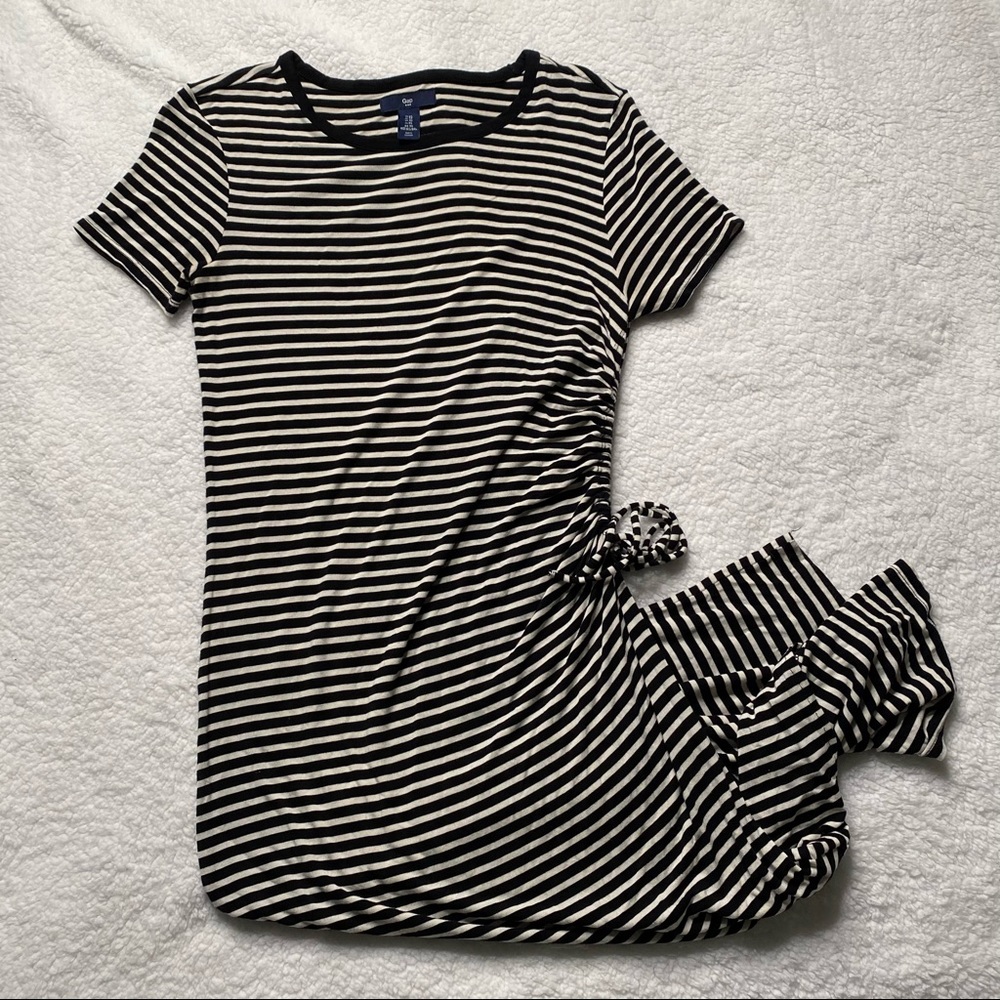 Black/White Stripe Rouched Maxi Dress